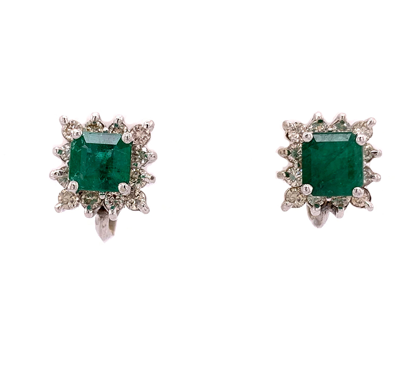 Emerald and Diamond Earrings in 14kwg